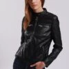 Lee Cooper Leather Jacket With Round Collar And Push Button Closure - - Leren Jas - Black -Lee Cooper 4e264ec86ff7483d97acd3916147dc30
