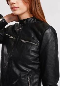 Lee Cooper Leather Jacket With Round Collar And Push Button Closure - - Leren Jas - Black -Lee Cooper 82eb9e61befc462baa656dde28c7664c