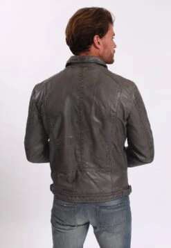 Lee Cooper Leather Jacket With Collar Shirt - 2 Split Side Pockets - - Leren Jas - Vintage Grey -Lee Cooper ad1ace4cf7614eb5a31f40550c68fbb5