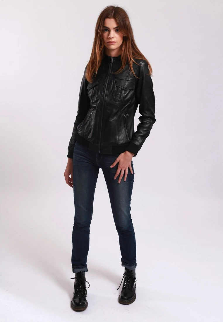 Lee Cooper Leather Jacket With Round Collar - 2 Zipped Side Pockets - - Leren Jas - Black 4 Lee Cooper Leather Jacket With Round Collar - 2 Zipped Side Pockets - - Leren Jas - Black - Afbeelding 2
